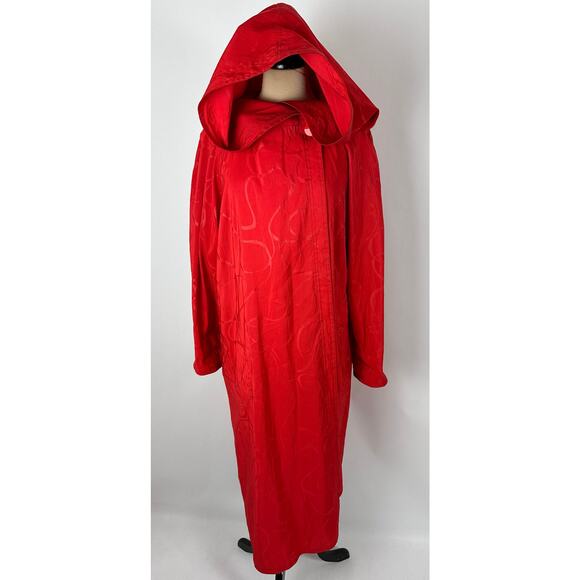 Vintage Red Rain Coat Cloak Size Medium Large Hooded Retro Chic Full Length 50s - Picture 1 of 13